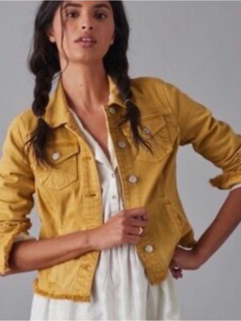 Pilcro x Anthropologie Mustard Yellow Distressed Denim Jacket Size S